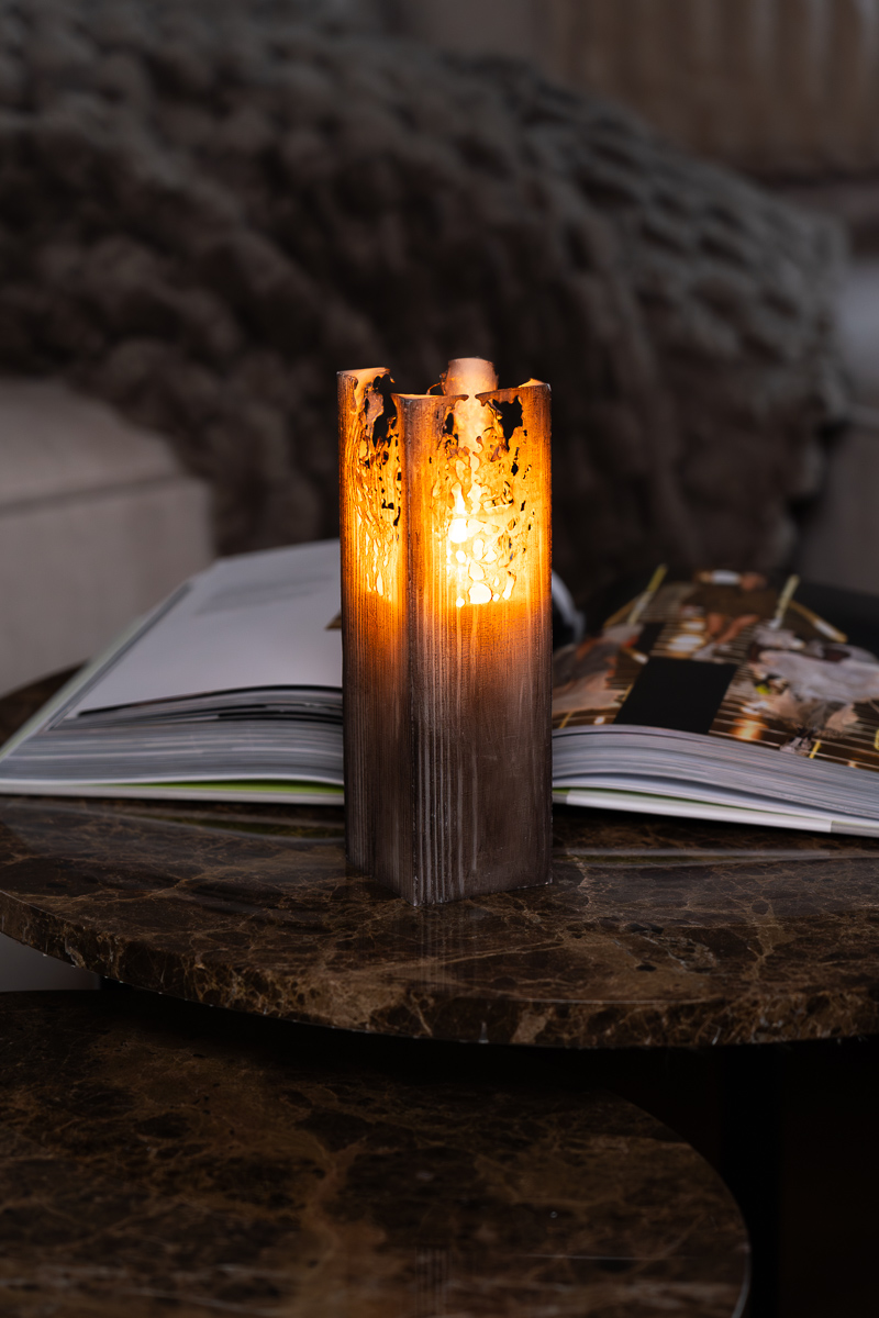 Polar- vierkante kaars in bruin houtlook (90 branduren) - Afbeelding 2