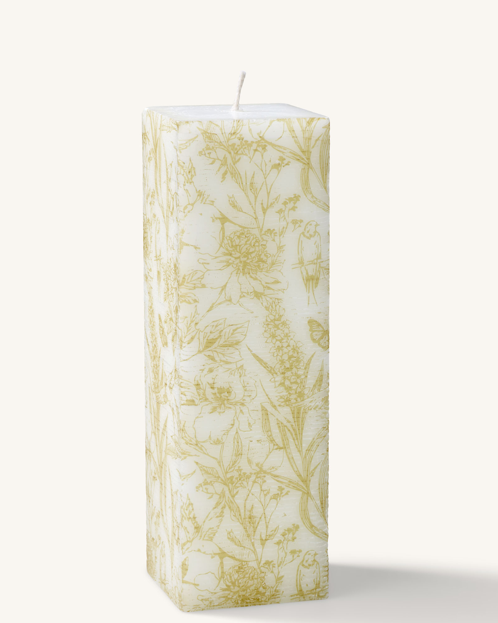 Polar- vierkante kaars wit met prachtige beige print (90 branduren)