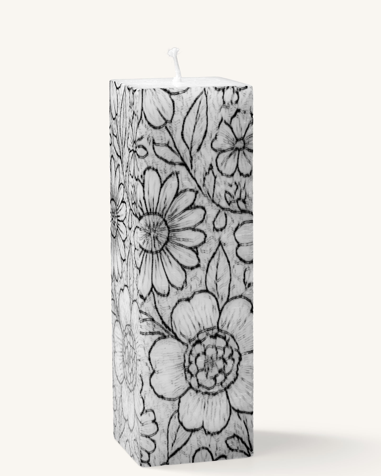 Polar- vierkante kaars wit met bloemenprint (90 branduren)