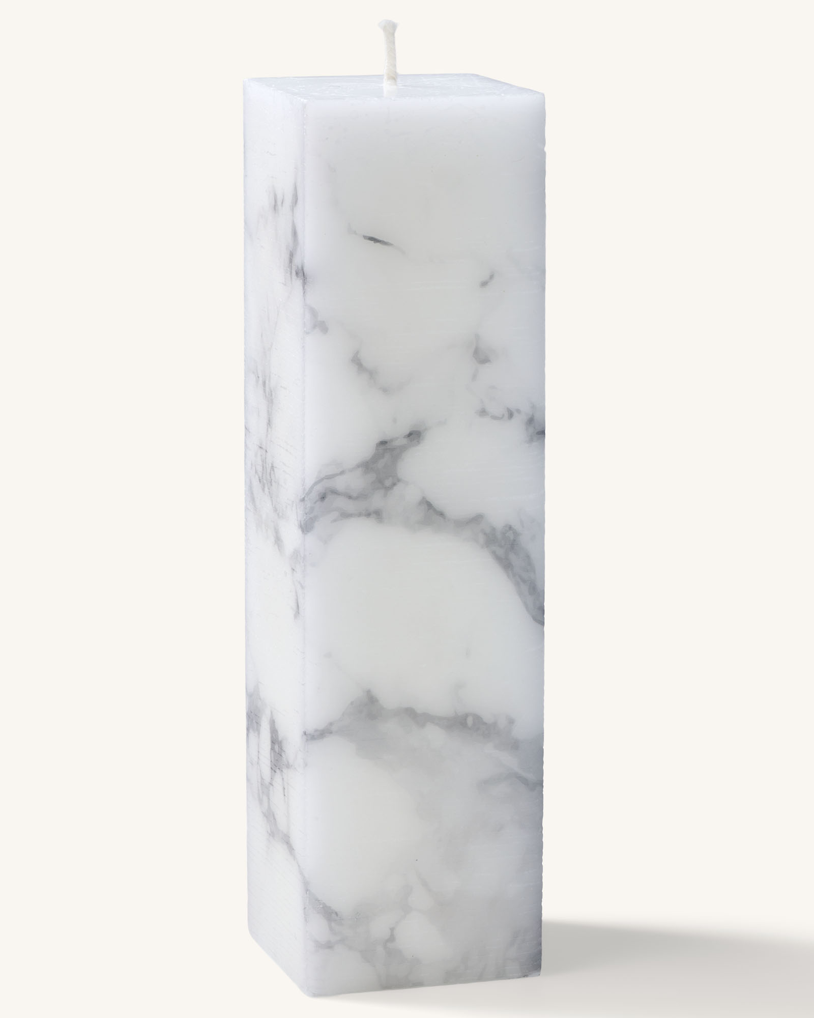 Polar- vierkante kaars wit met grijs marmerlook (120 branduren)