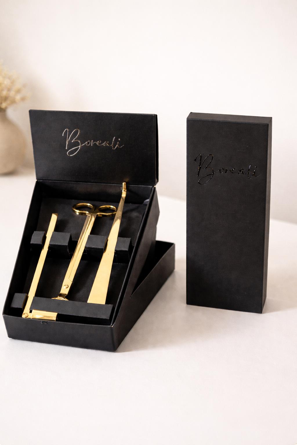Luxe geschenkdoos met goudkleurige kaarsaccessoires